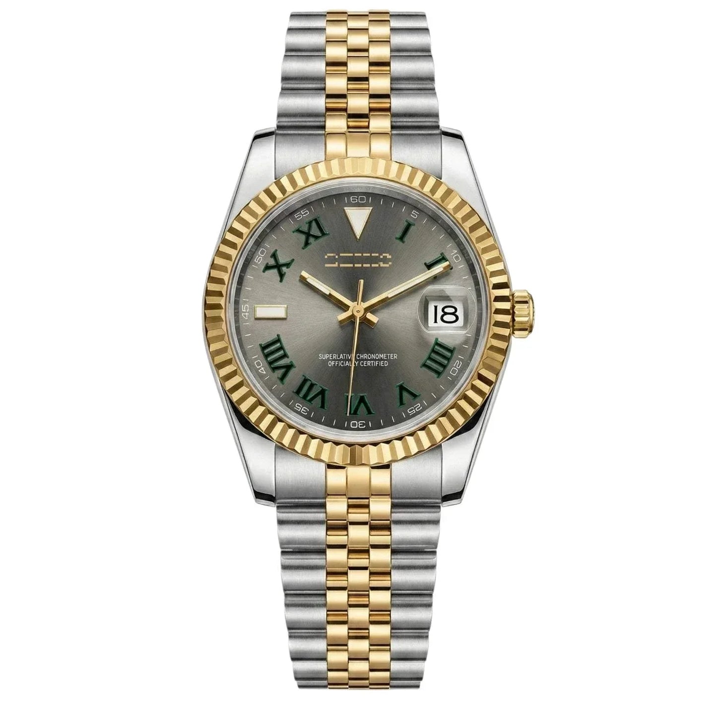 Seiko Mod SeikJust Date Window Gold Two-Tone Wimbledon watch with NH35 automatic movement and sapphire crystal