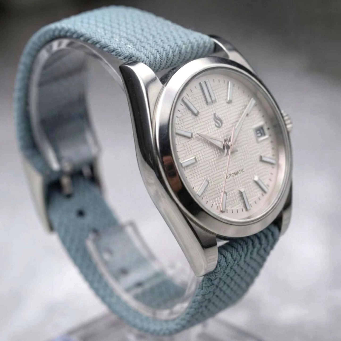 Date Window Silver White Checkered Dial Mod Watch - Modtime Creations