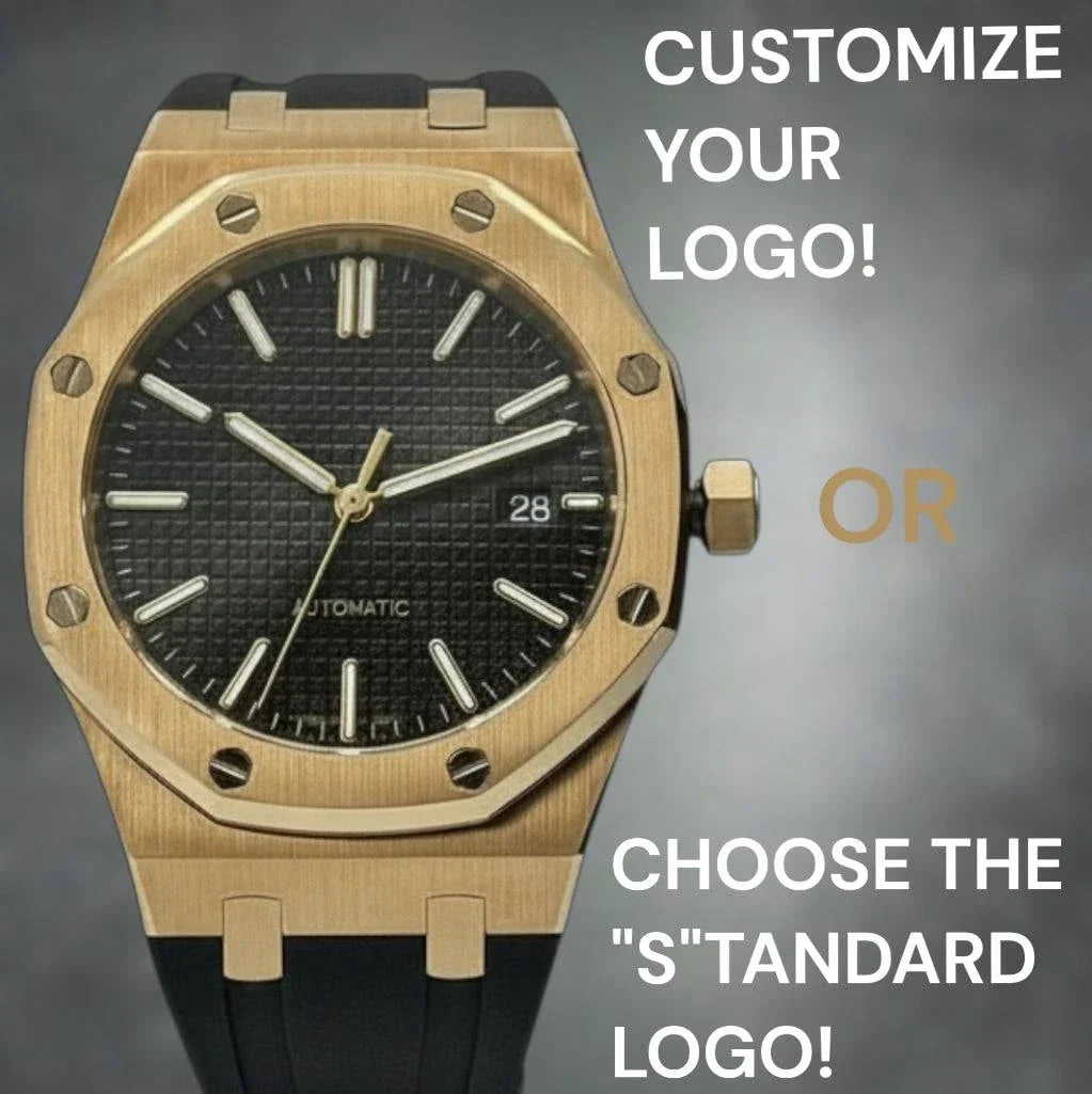 Seiko Mod Heritage Oak Gold watch with black dial and stainless steel bracelet