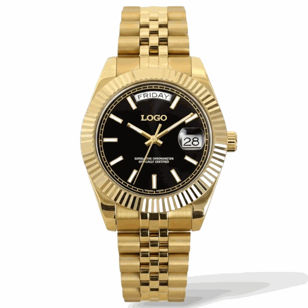 Seiko Mod luxury watch with black gold dial and day-date display by Modtime Creations