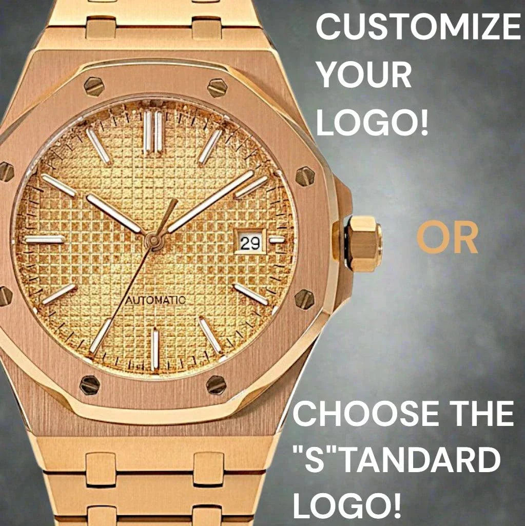 Seiko Mod Royal Oak Rose Gold custom watch with black dial and sapphire crystal