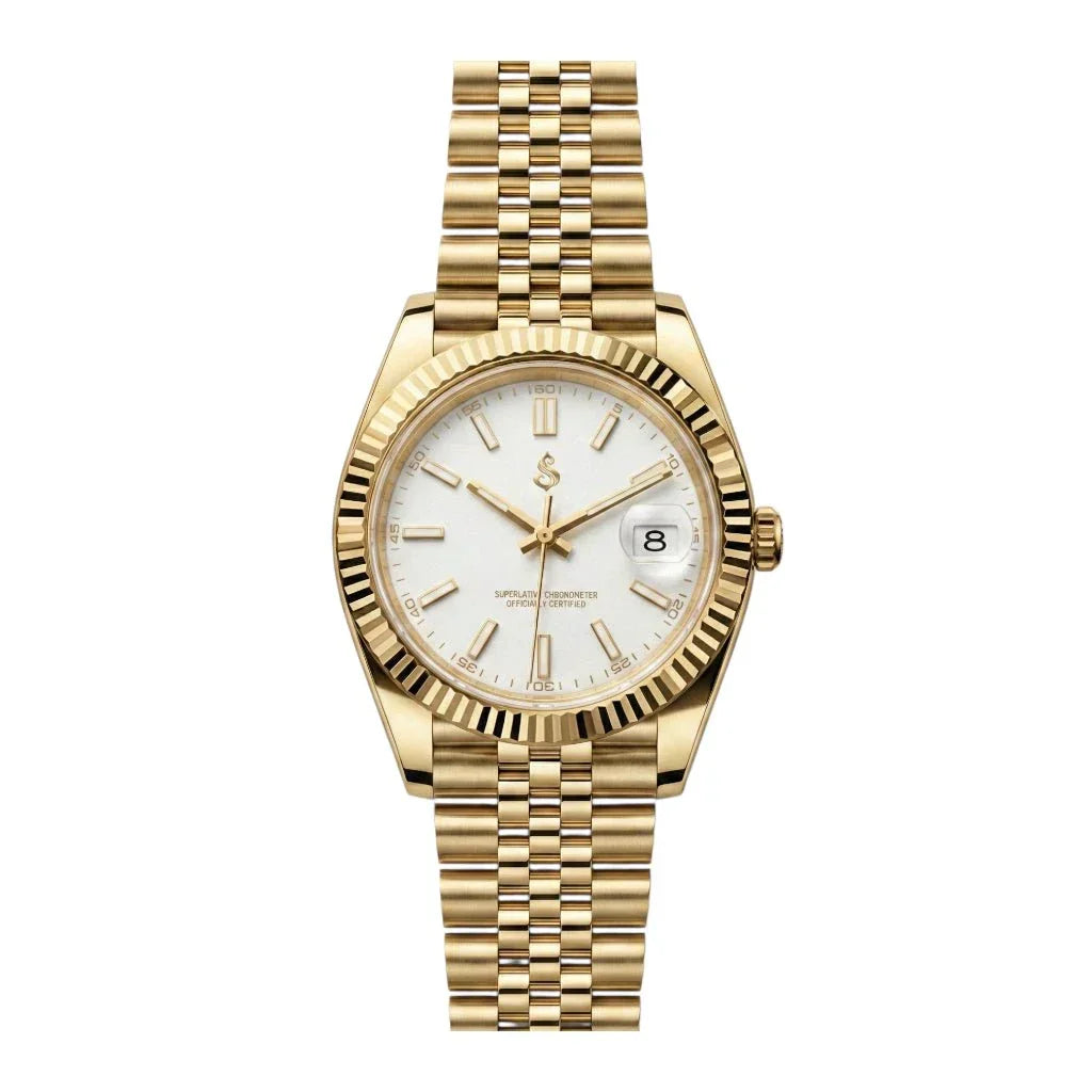 Seiko Mod luxury watch with gold white dial and date window by Modtime Creations