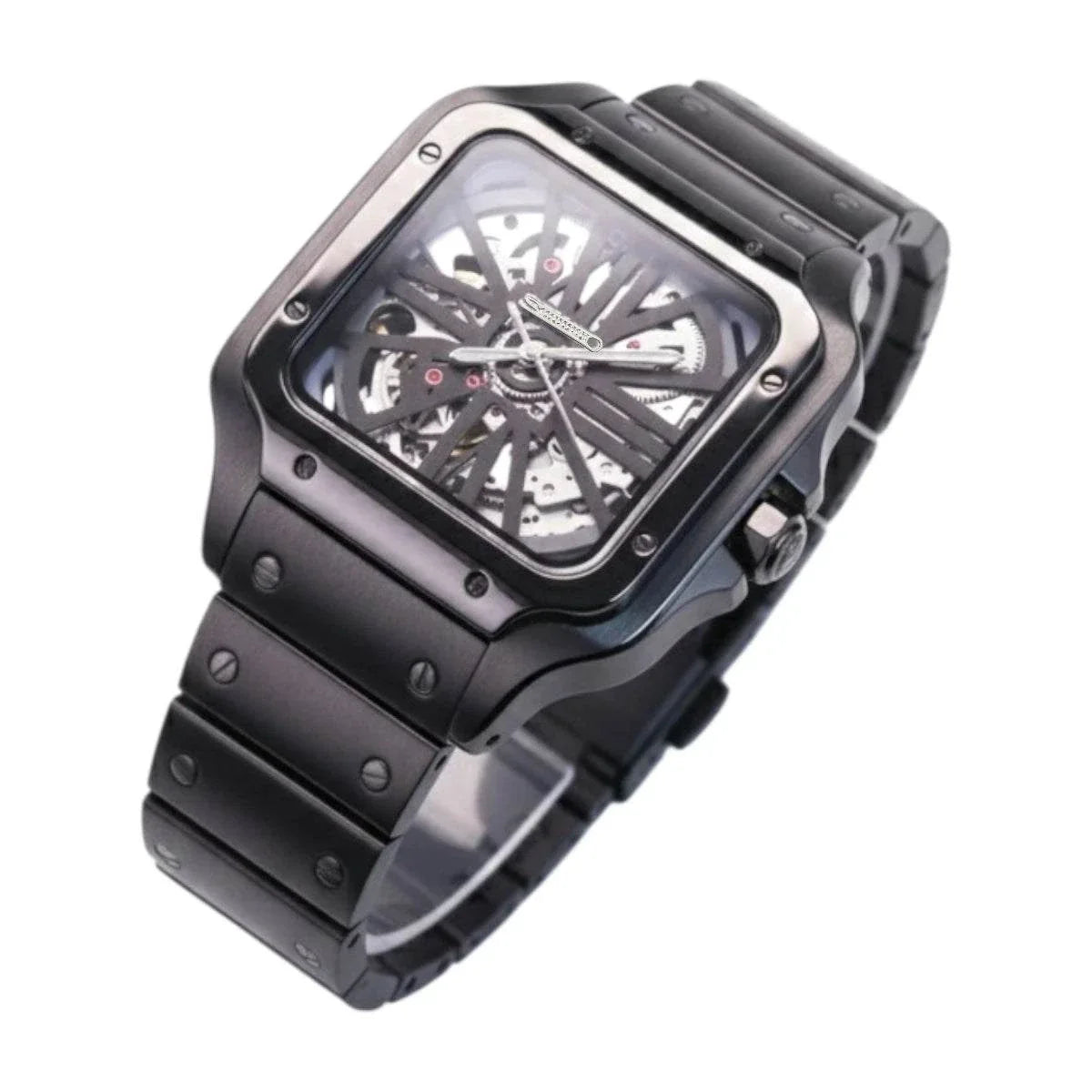 Santeiko Black Skeleton Series Seiko Mod watch with classic dial and stainless steel case by Modtime Creations