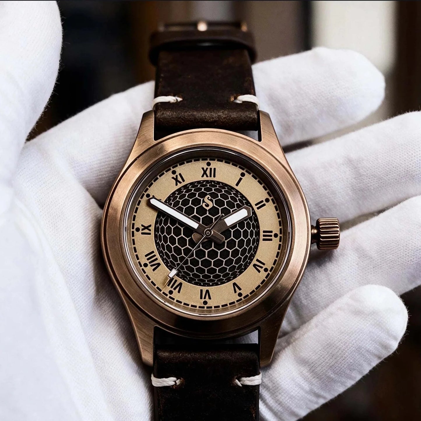 Handcrafted Seiko Mod watch with custom brass dial and vintage stainless steel case