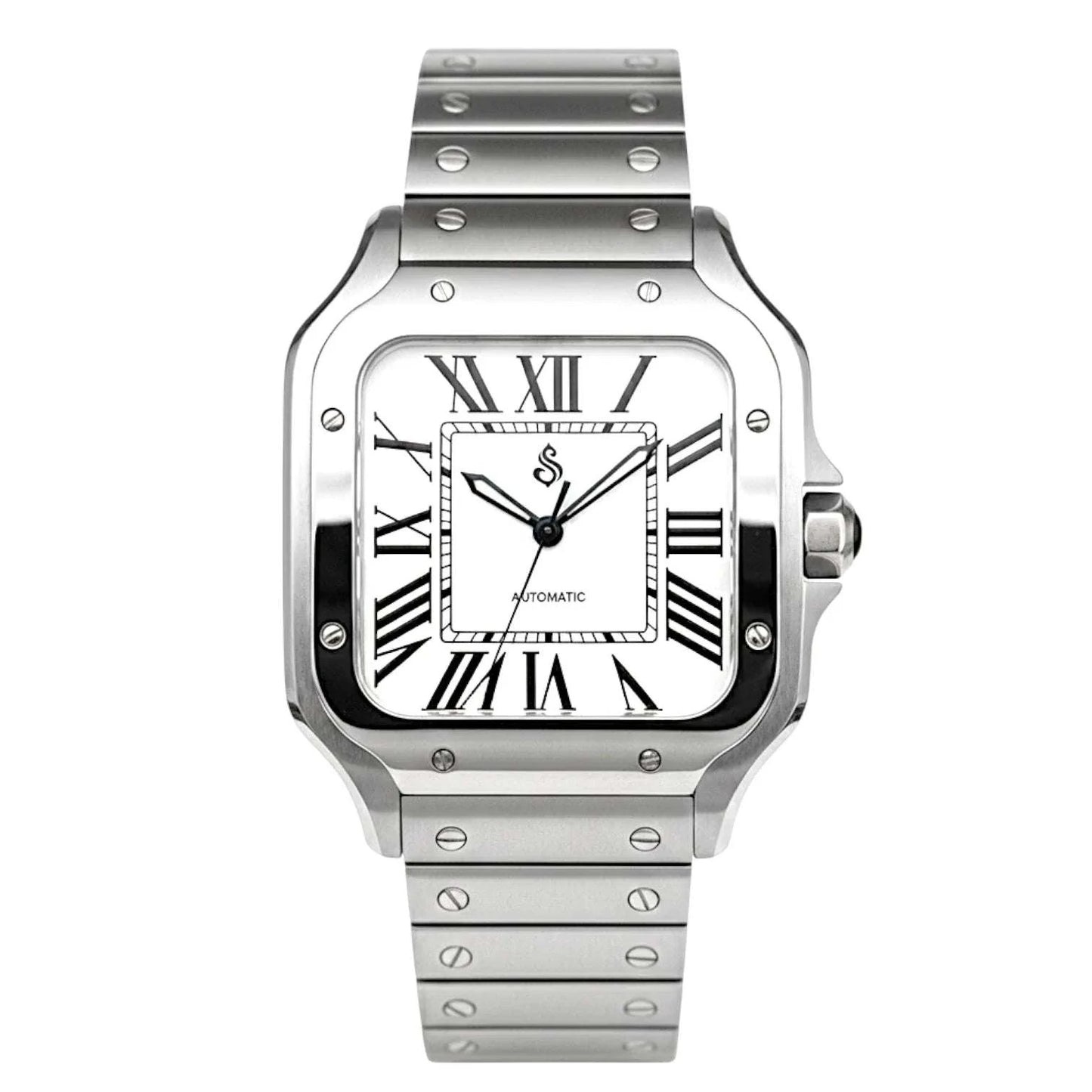 Santeiko Silver Case Seiko Mod with white dial and stainless steel bracelet by Modtime Creations