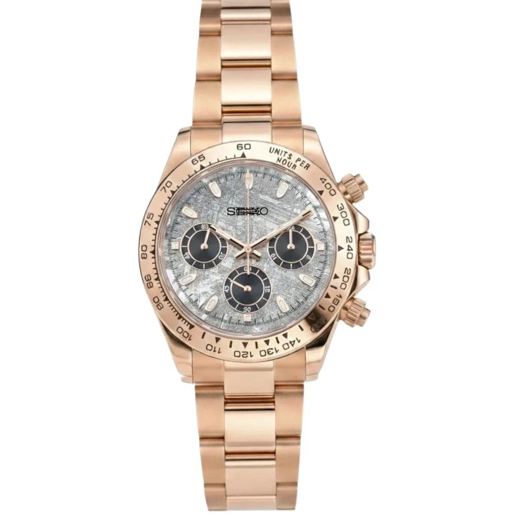 Seitona Stone textured dial chronograph watch with stainless steel case and bracelet by Modtime Creations