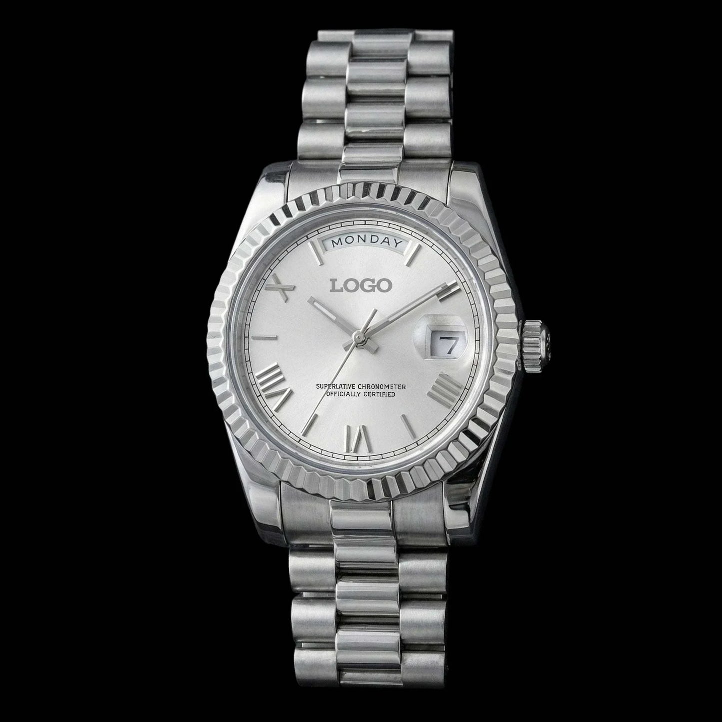 Modded Seiko style silver white dial Day & Date watch by Modtime Creations