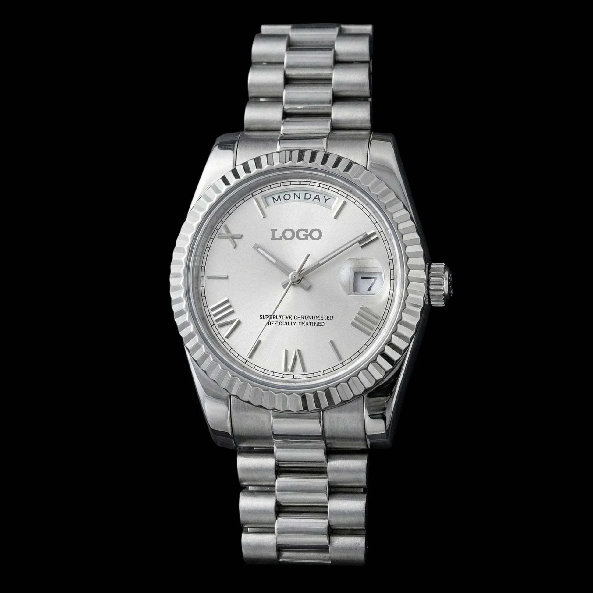 Modded Seiko style silver white dial Day & Date watch by Modtime Creations