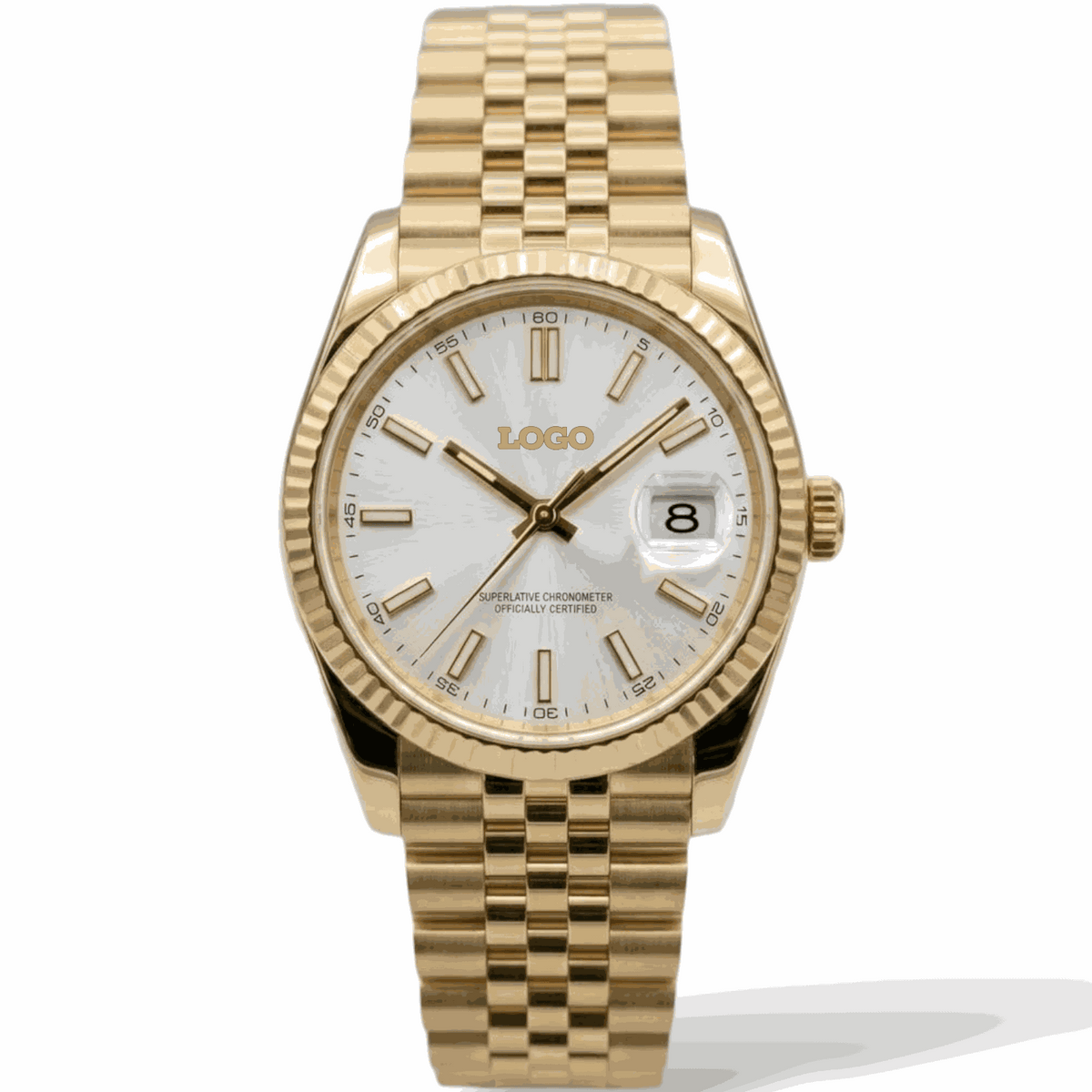 SeikJust Date Fenster Gold Weißes Zifferblatt Mod-Uhr - Modtime Creations