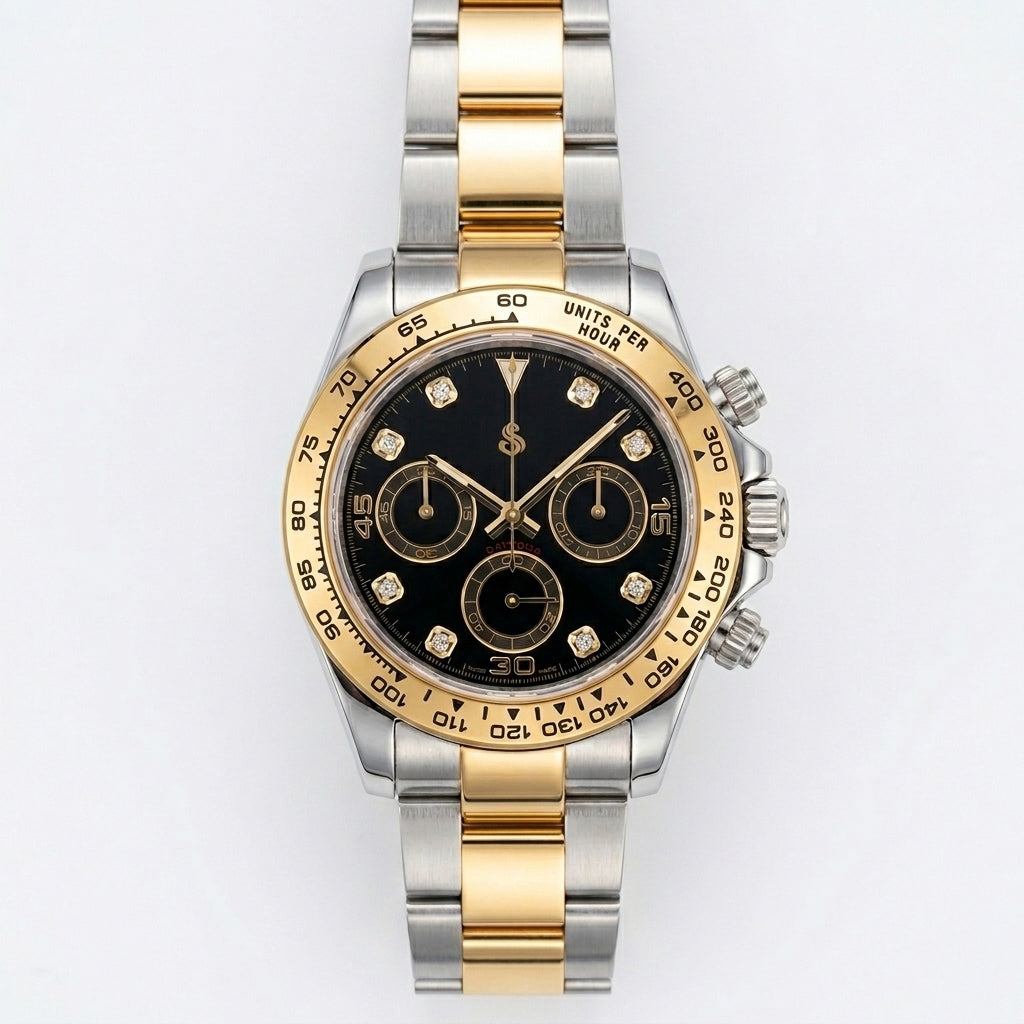Seiko Mod Daytona Two-Tone Bracelet black dial 
