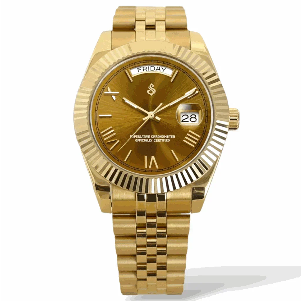 Seiko Mod Day & Date watch with gold chocolate Roman numerals dial by Modtime