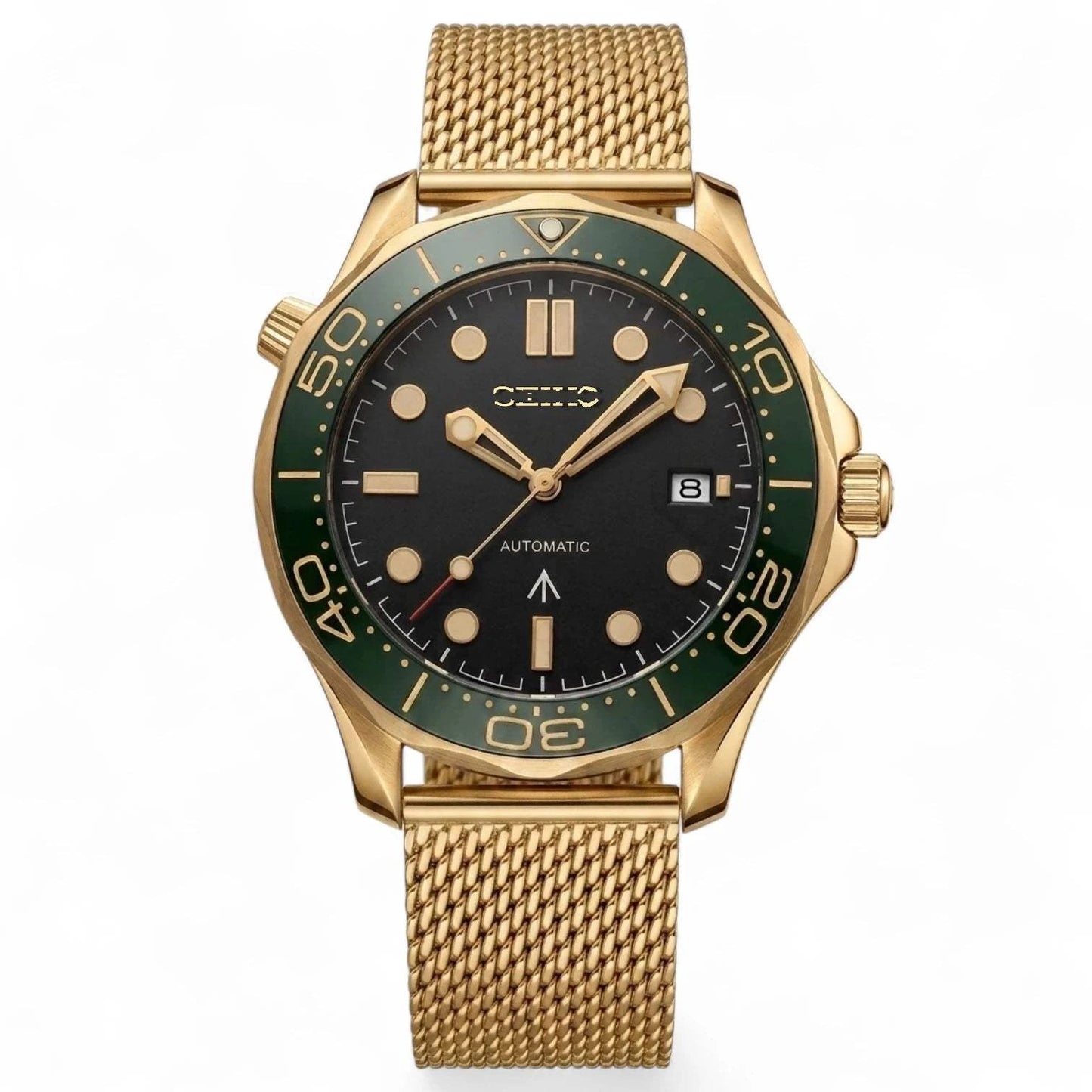 Black Dial Green Gold 007 Master Mod Watch - Modtime Creations