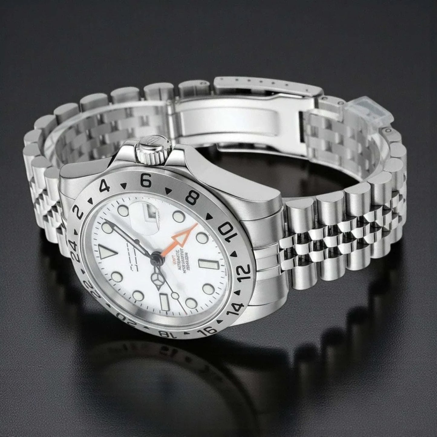 Seiko Mod GMT White Polar Dial Yachtmaster Brushed Nickel Series at  Modtime Creations