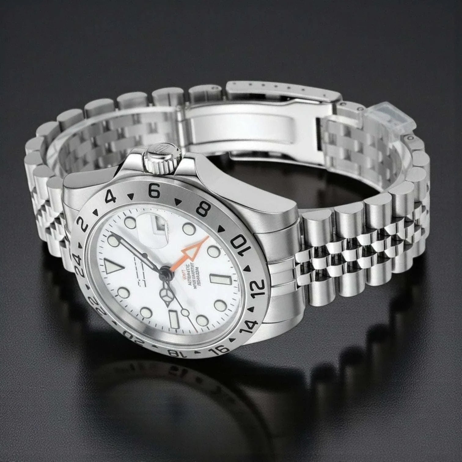 Seiko Mod GMT White Polar Dial Yachtmaster Brushed Nickel Series at  Modtime Creations