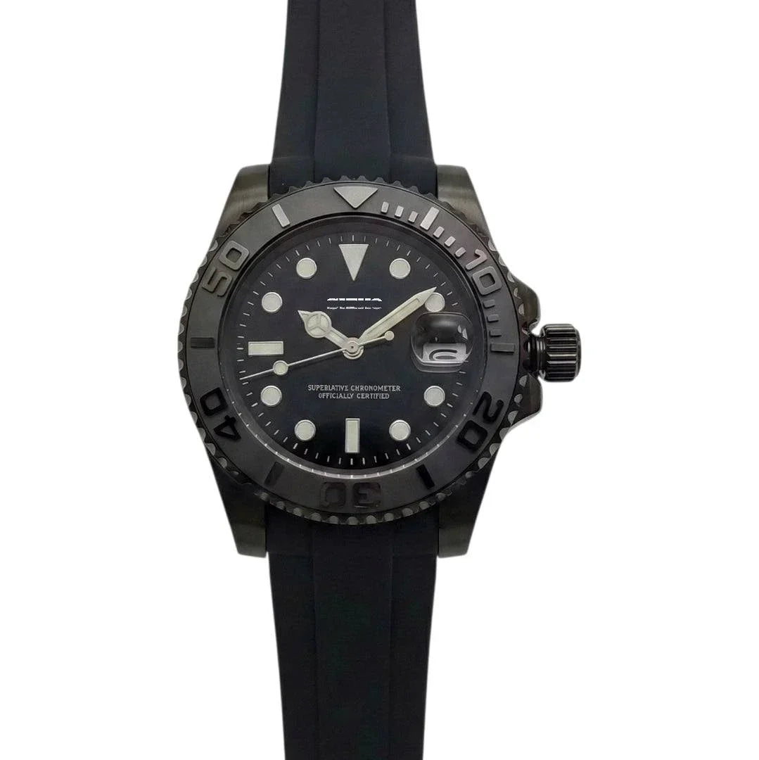 SeikMaster Black Knight modded Seiko diver watch with luxury design and sapphire crystal