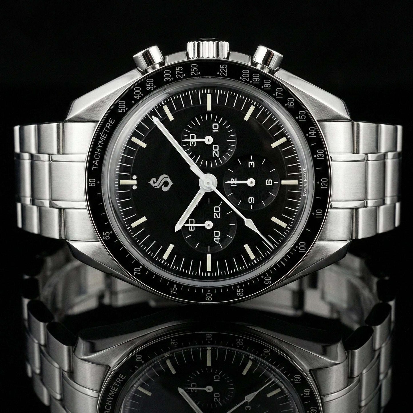 SeikSpeed Chronograph Diver Series black dial Seiko Mod watch with VK63 hybrid movement and stainless steel case