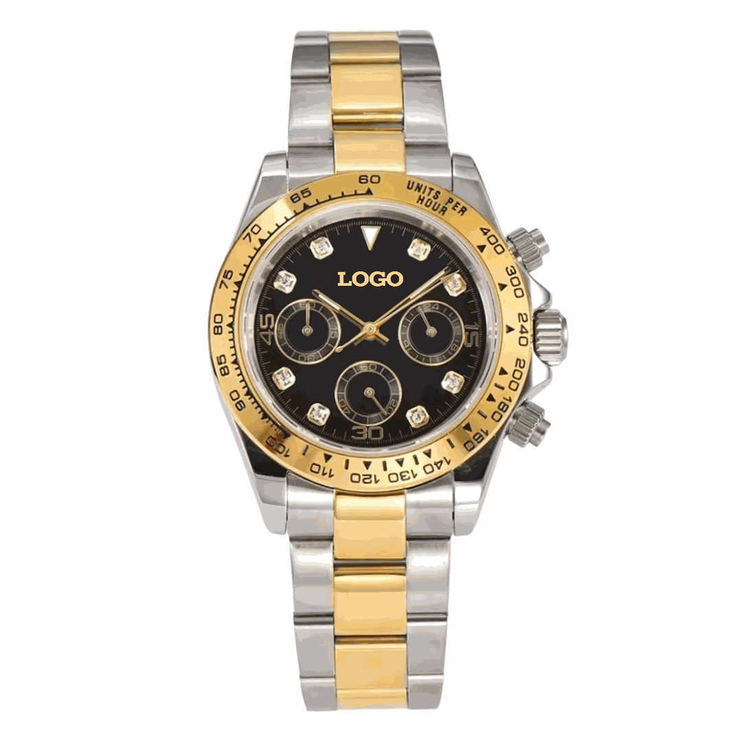 Seiko Mod Daytona Two-Tone Bracelet black dial 