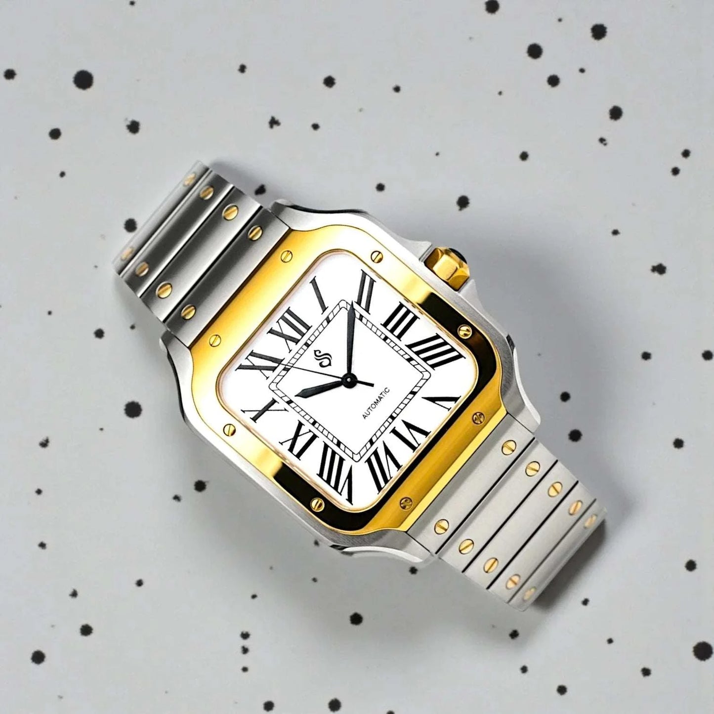 Santeiko Seiko Mod two-tone white dial luxury watch with sapphire glass and stainless steel case by Modtime Creations