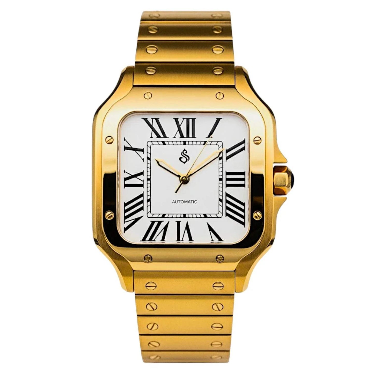 Santeiko gold case Seiko Mod with classic white dial and stainless steel bracelet