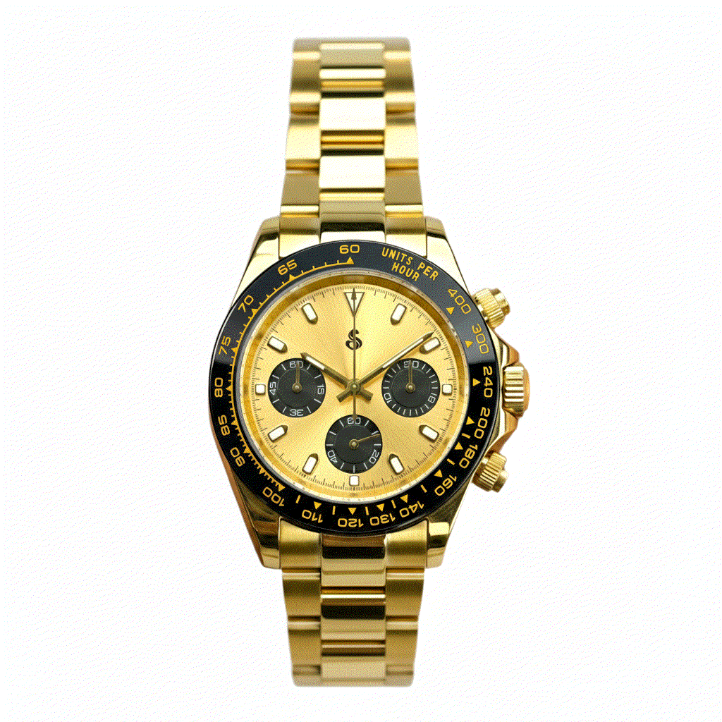 Seiko Mod luxury watch with Seitona gold case and black gold dial handcrafted by Modtime Creations