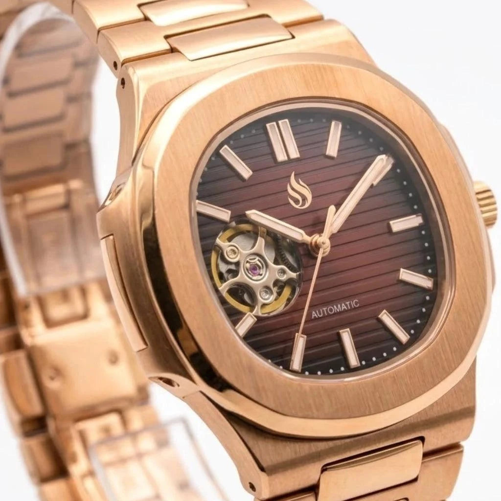 Seiko Mod Watch Nautilus Brown Dial with Rose Gold Case built by Modtime Creations 