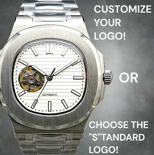 Seiko Mod Nautilus open-heart white dial watch with stainless steel case and sapphire crystal