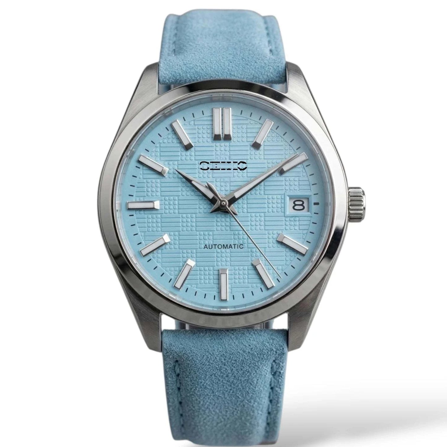 Date Window Silver Tiff Blue Checkered Dial Mod Watch - Modtime Creations