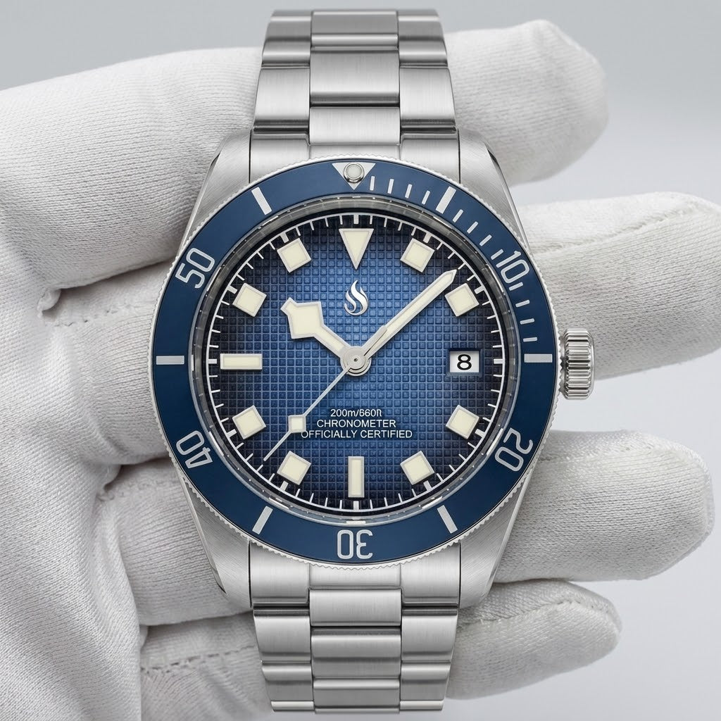 Vintage 39 MM Textured Blue Dial Mod Watch Series - Modtime Creations
