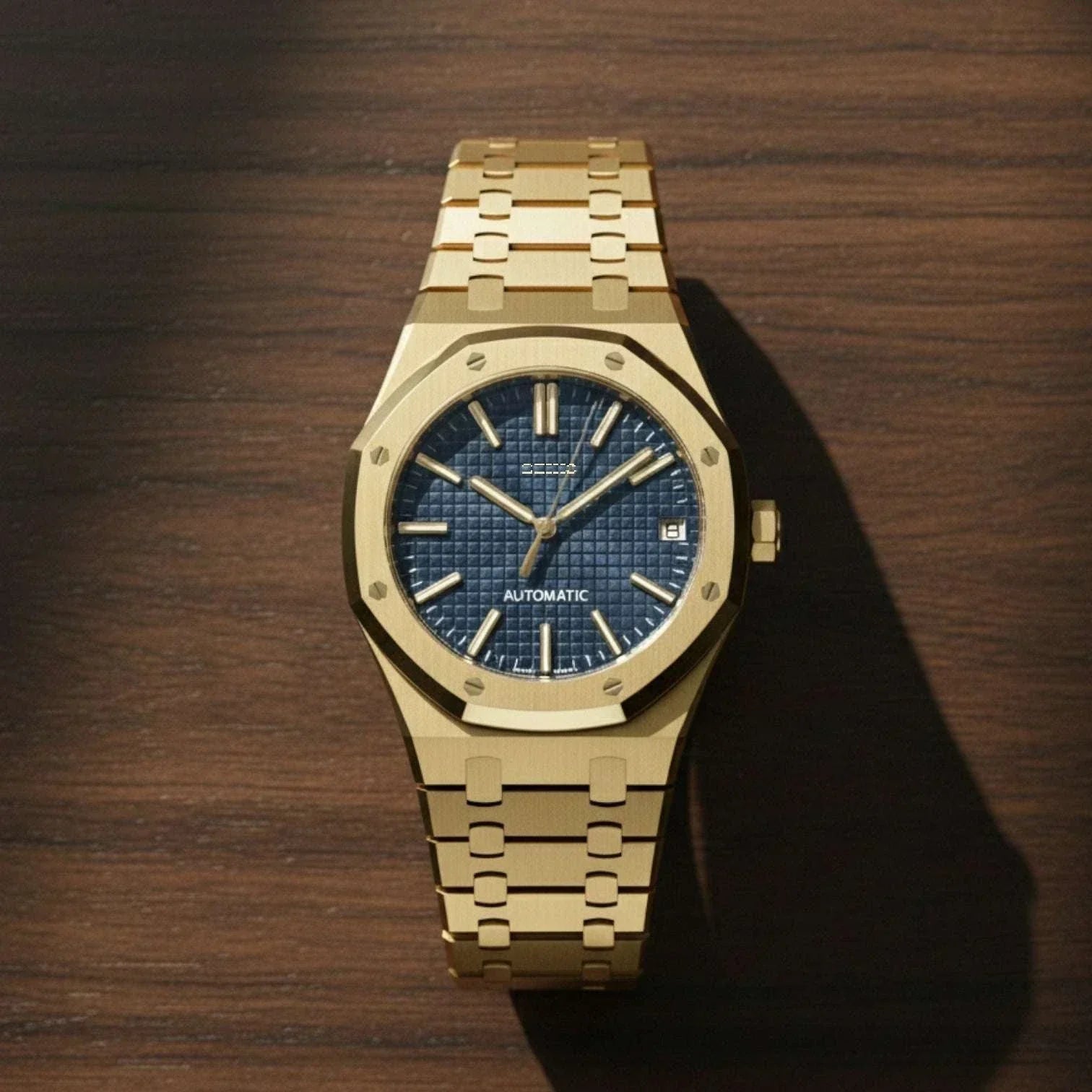 Seiko Modtime Heritage Oak watch with blue dial and stainless steel case