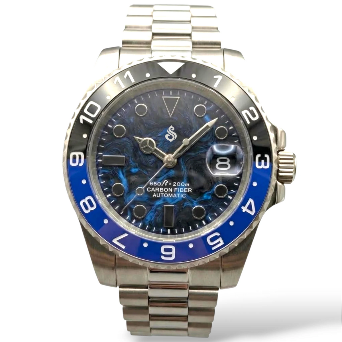 SeikMariner  "Black Blue Carbon Fiber" Mod Watch Diver Series - Modtime Creations