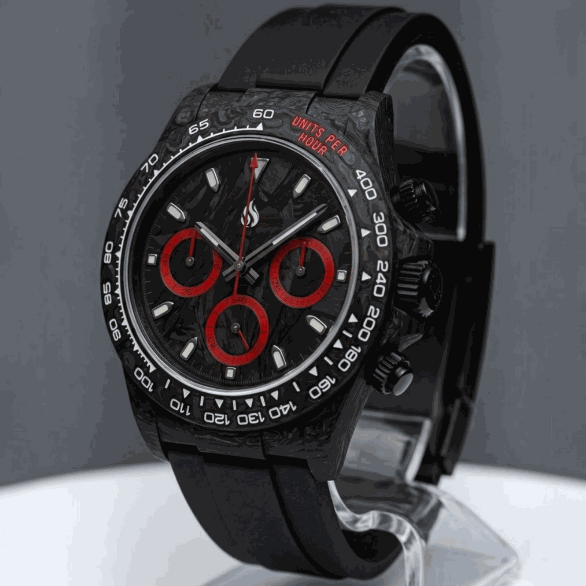 Seitona Mod Black Red Full Carbon Fiber Stealth Watch - Modtime Creations
