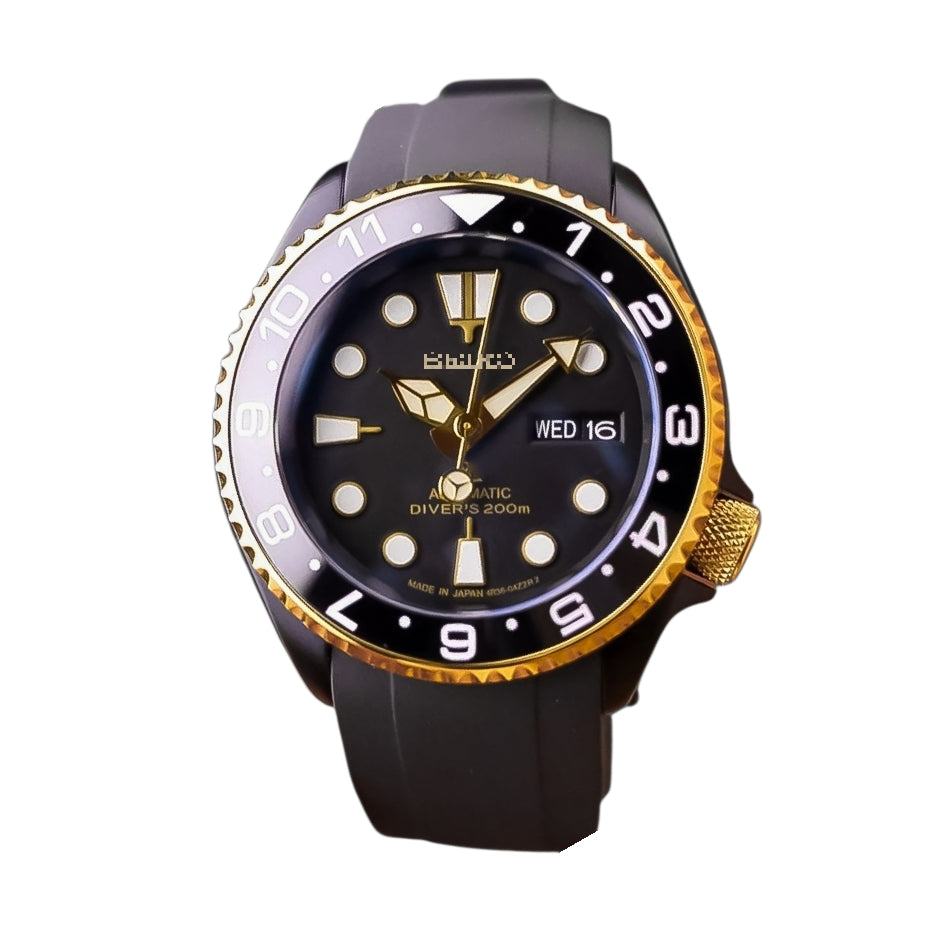 Seiko Mod Yachtmaster Diver Black Gold Stainless Steel Series at Modtime Creations