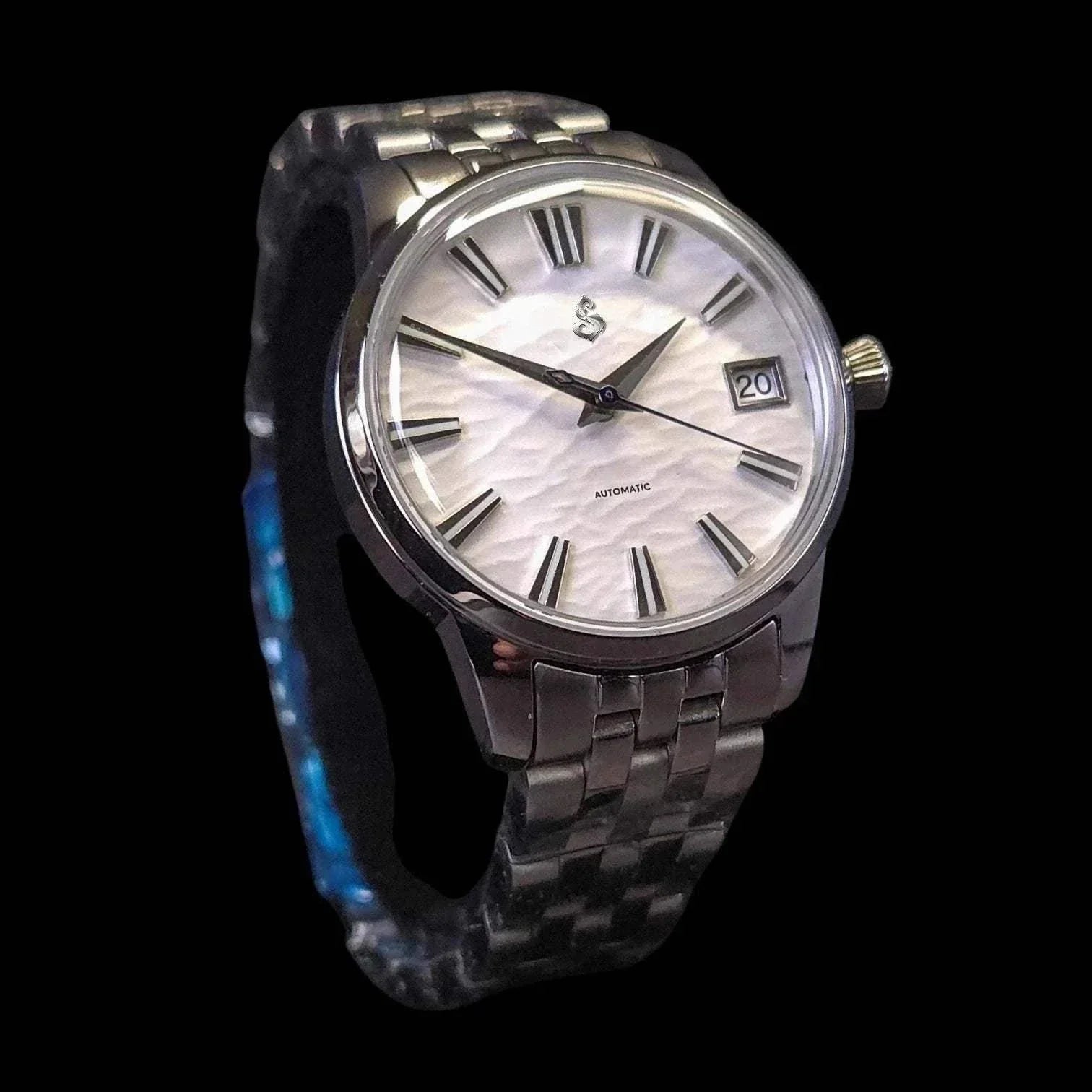 Ladies 33mm Grand Presage Fusion Homage Mod by Modtime with textured white dial and Japanese NH35 movement Seiko Mod