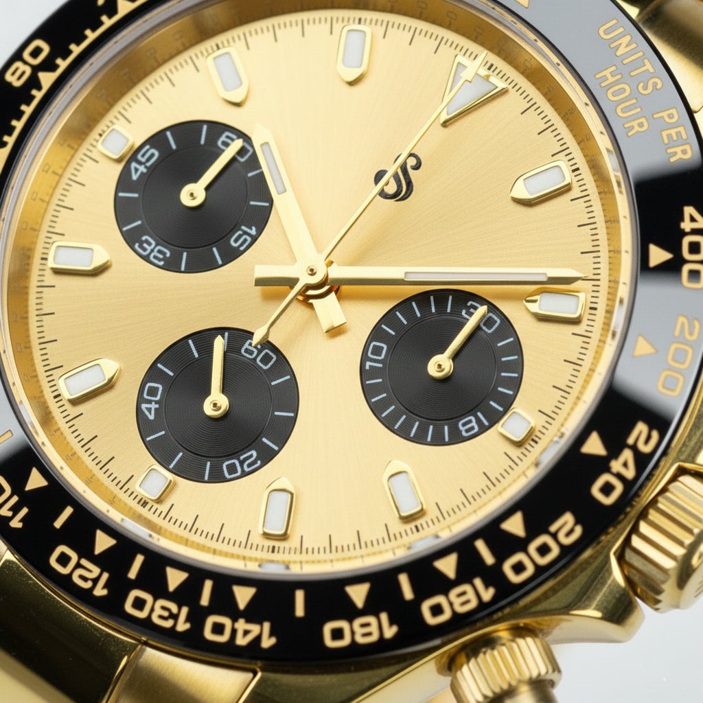Seiko Mod Seitona gold case watch with black dial and VK63 hybrid movement