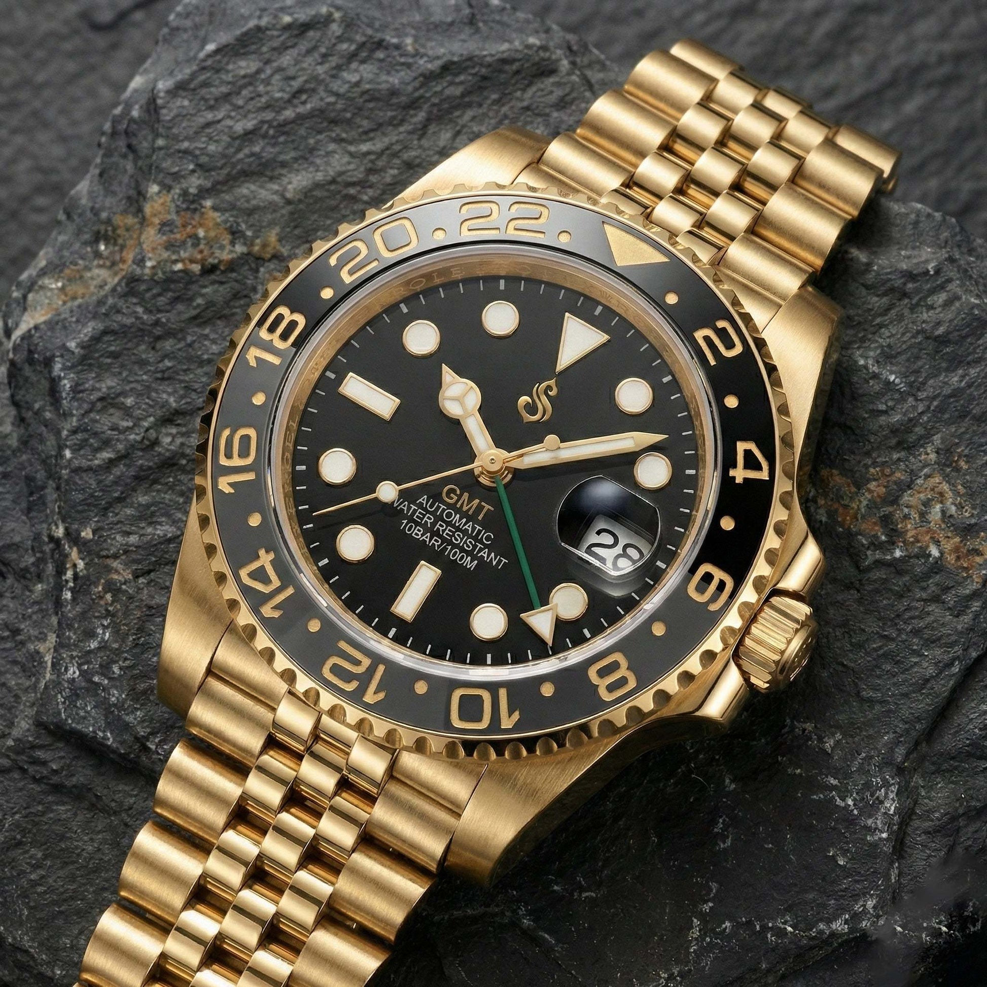 SeikMariner GMT Seiko Mod luxury watch with black dial and ceramic bezel