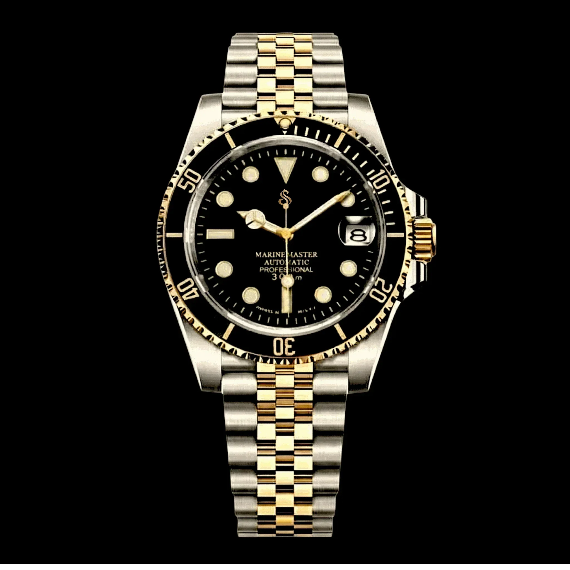 SeikMariner Black Gold two-tone Seiko Mod luxury diver watch with sapphire crystal and NH35 automatic movement