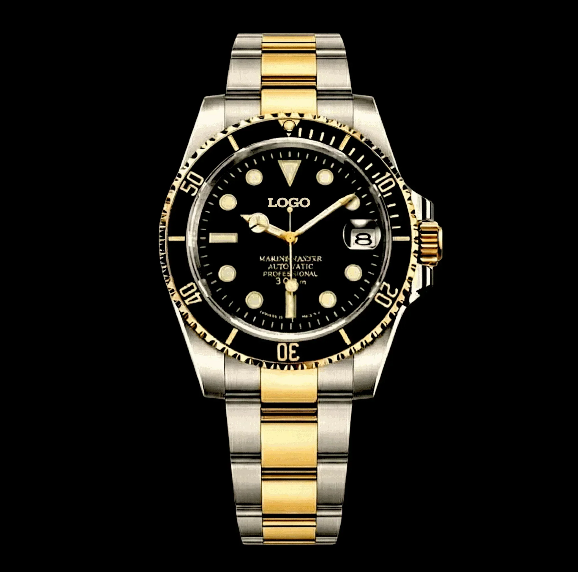 SeikMariner Black Gold two-tone Seiko Mod diver watch with sapphire crystal and NH35 automatic movement