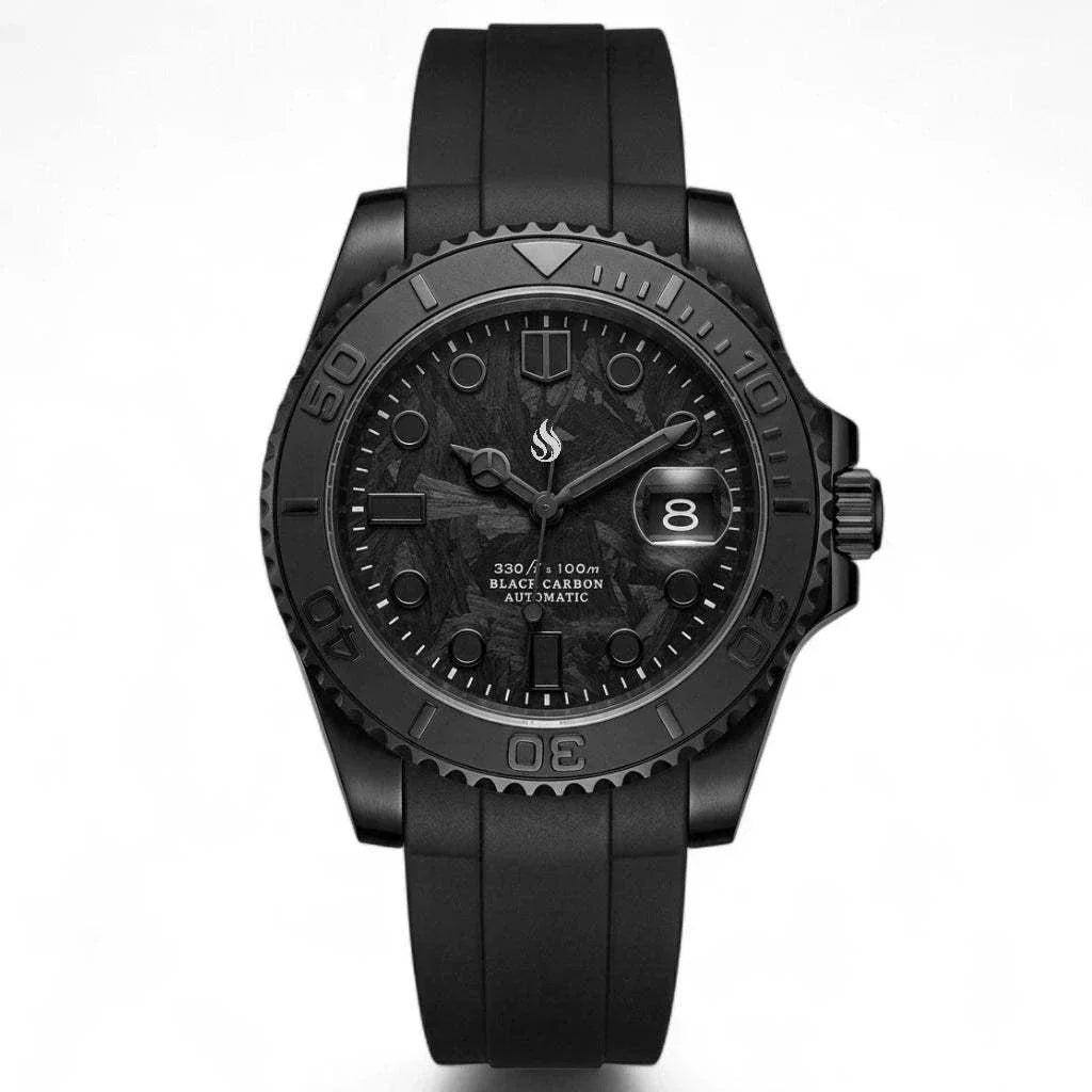 Seiko Mod Yachtmaster Black Carbon Fiber Stealth Diver - Modtime Creations