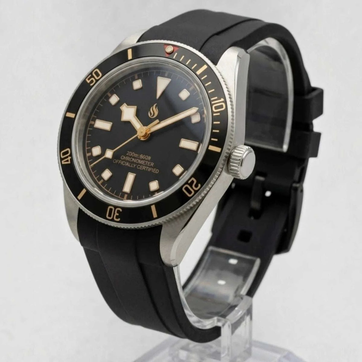 Vintage 39 MM Gold Black Diver Watch Mod Watch Series - Modtime Creations