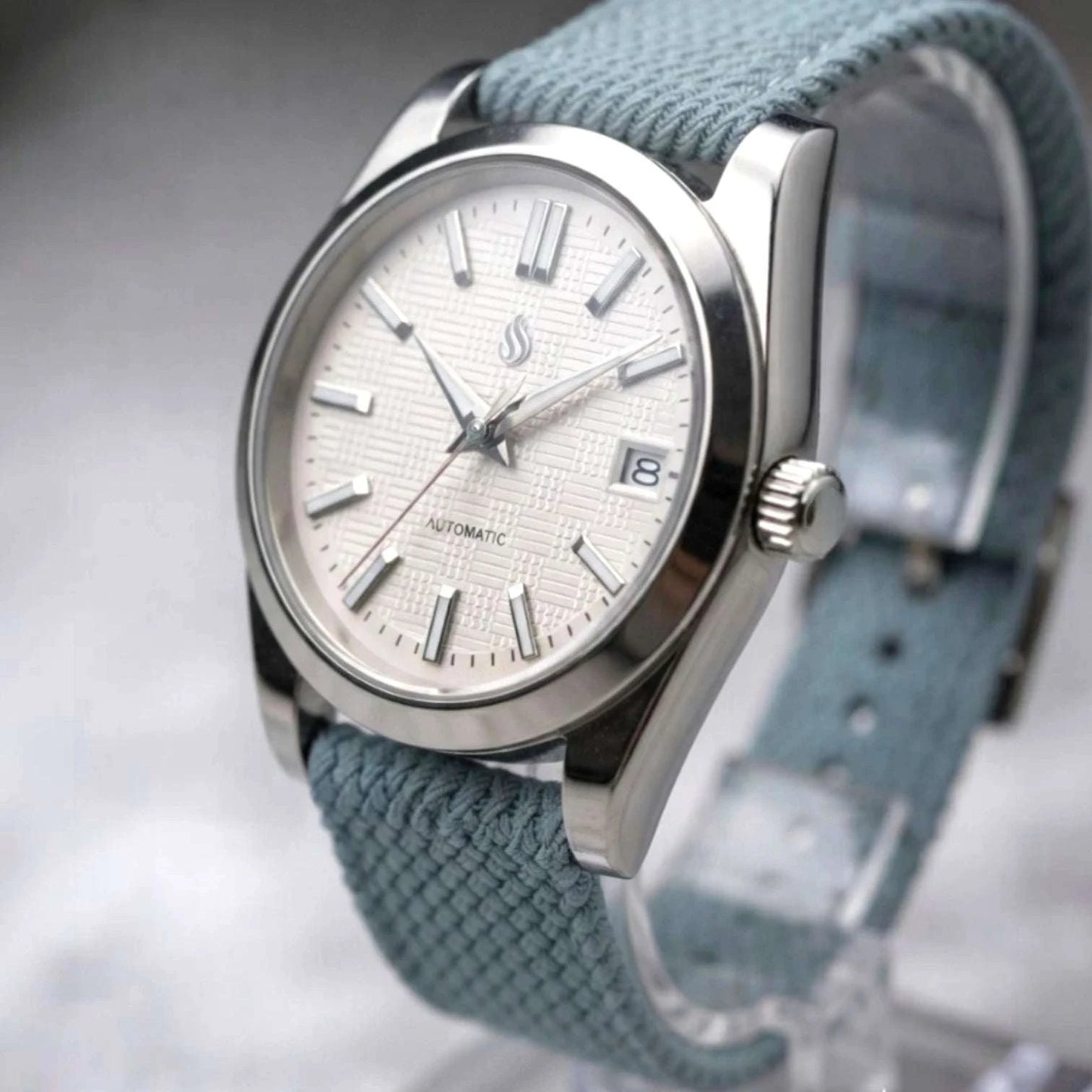 Date Window Silver White Checkered Dial Mod Watch - Modtime Creations