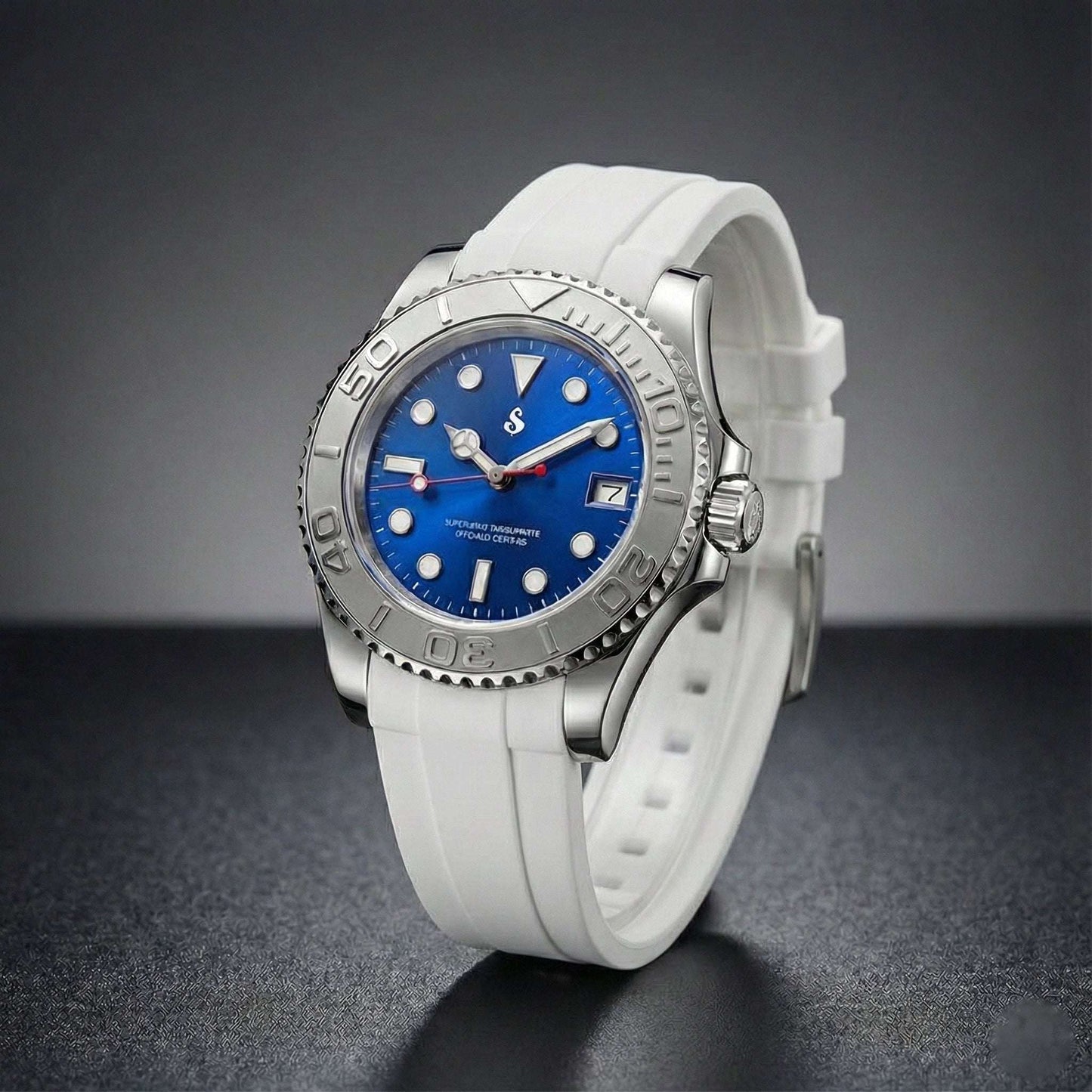 Modded Seiko SeikMaster Rhodium "Blue Sea" luxury diver watch with sapphire crystal and NH35 automatic movement