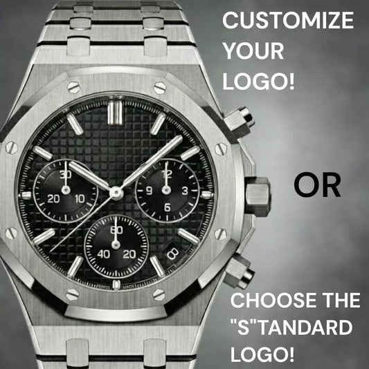 Modded Seiko Heritage Oak SeiOak Chronograph black dial luxury watch with stainless steel bracelet