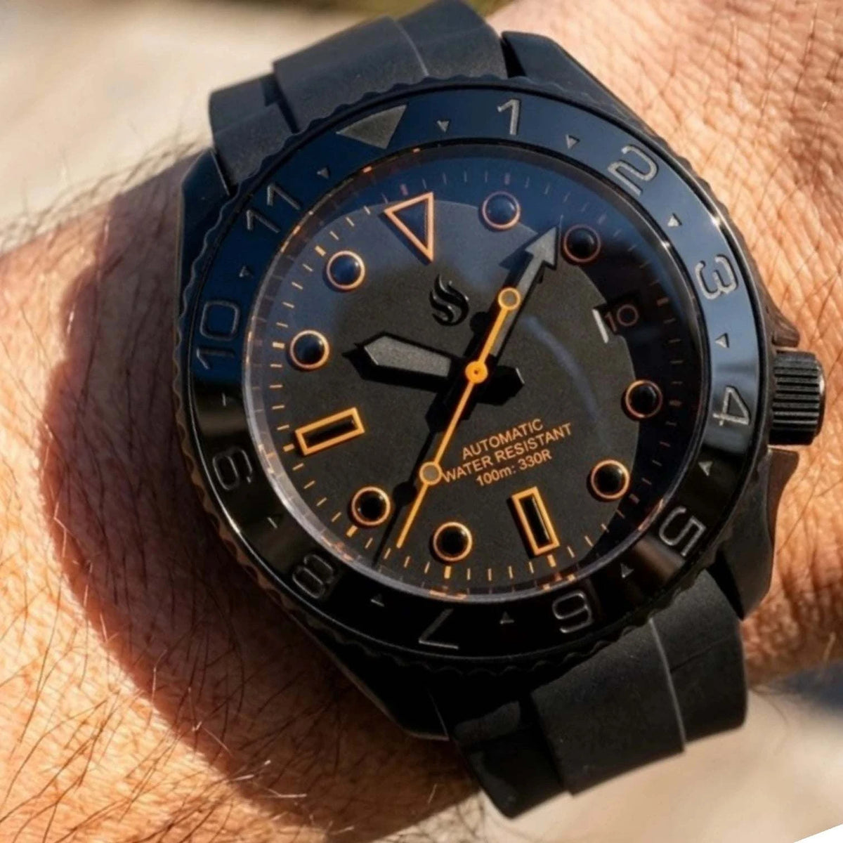 42MM SKX Black Orange Dial Stealth Diver Mod Watch - Modtime Creations