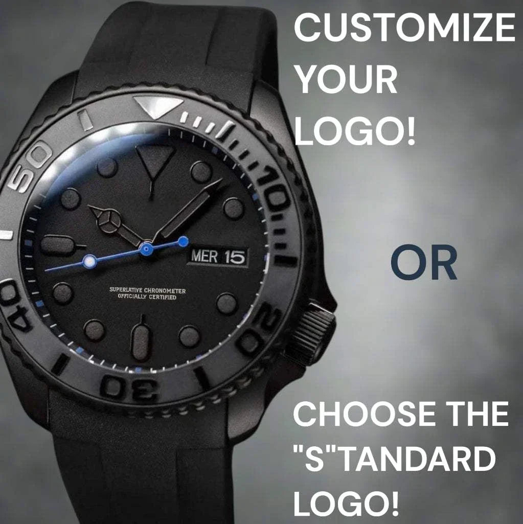 Seikmaster Black Stealth Seiko Mod watch with sapphire crystal and NH36 movement