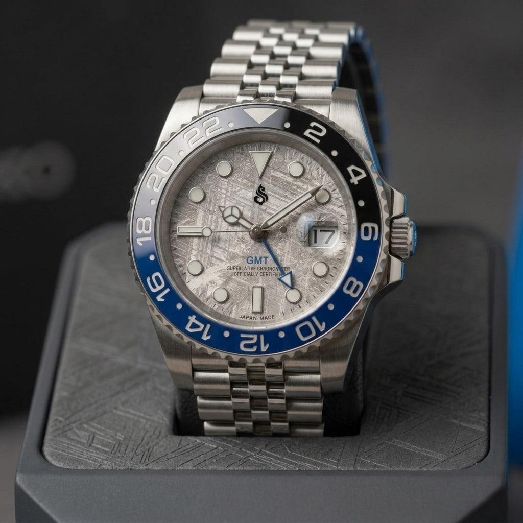 SeikMariner Grey Carbon Fiber Diver "Batman" blue black luxury mod watch with 40mm case and Japanese NH35 automatic movement