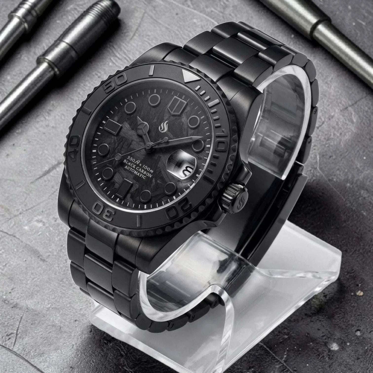 Seiko Mod Yachtmaster Black Carbon Fiber Stealth Diver - Modtime Creations