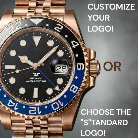 Modded Seiko SeikMariner GMT Batman Rose Gold luxury watch with black dial and ceramic bezel