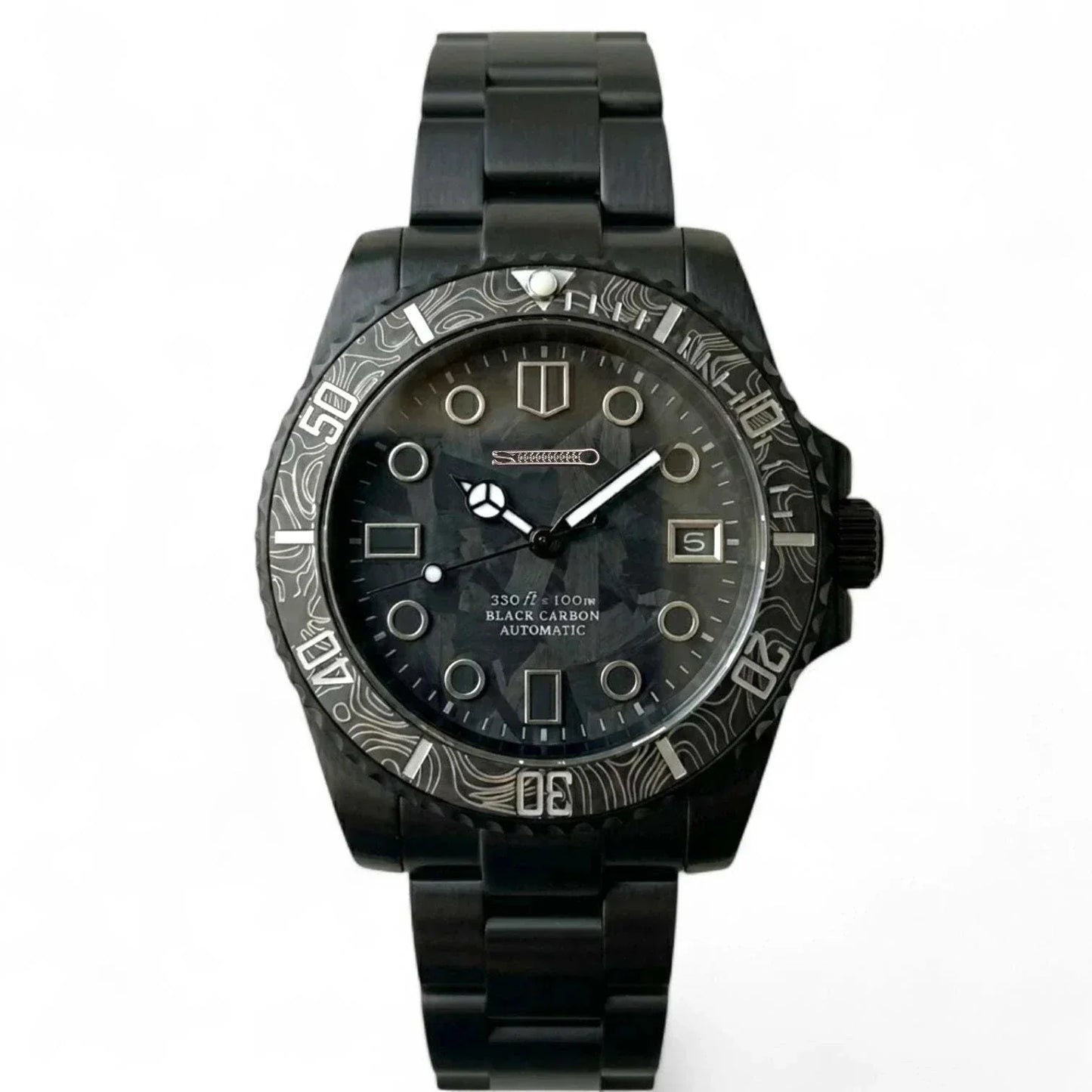 Seiko Mod Watches Black Carbon Fiber Yachtmaster Diver watch by Modtime Creations