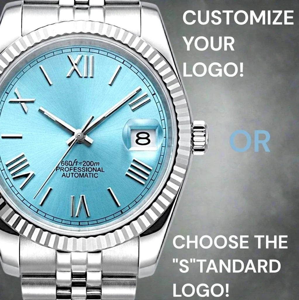 Seiko Mod Watch Datejust Tiffany Blue Dial with Roman Numeral Indices in a silver case and bracelet built by Modtime Creations 
