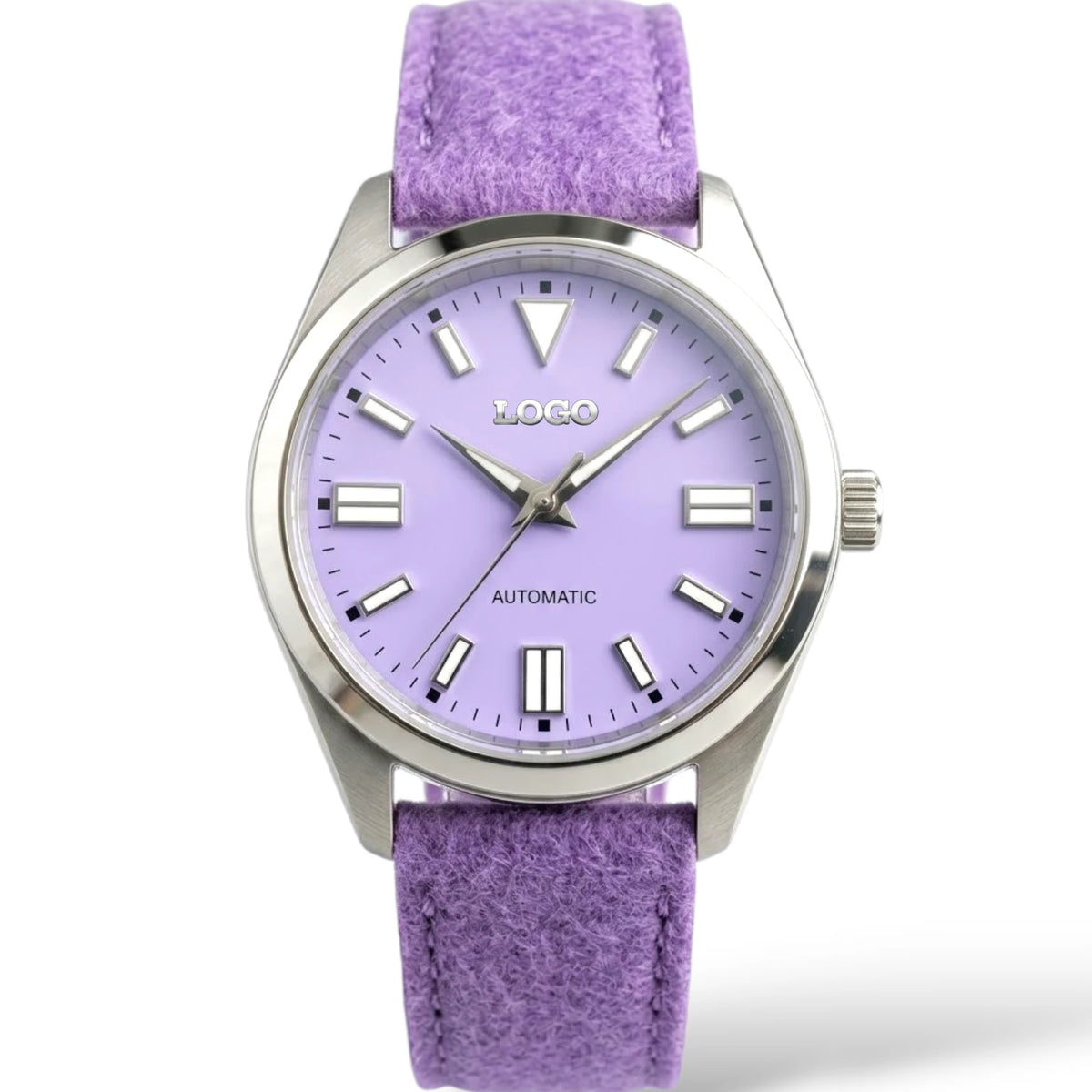 Date Window Silver Light Purple Dial Mod Watch - Modtime Creations